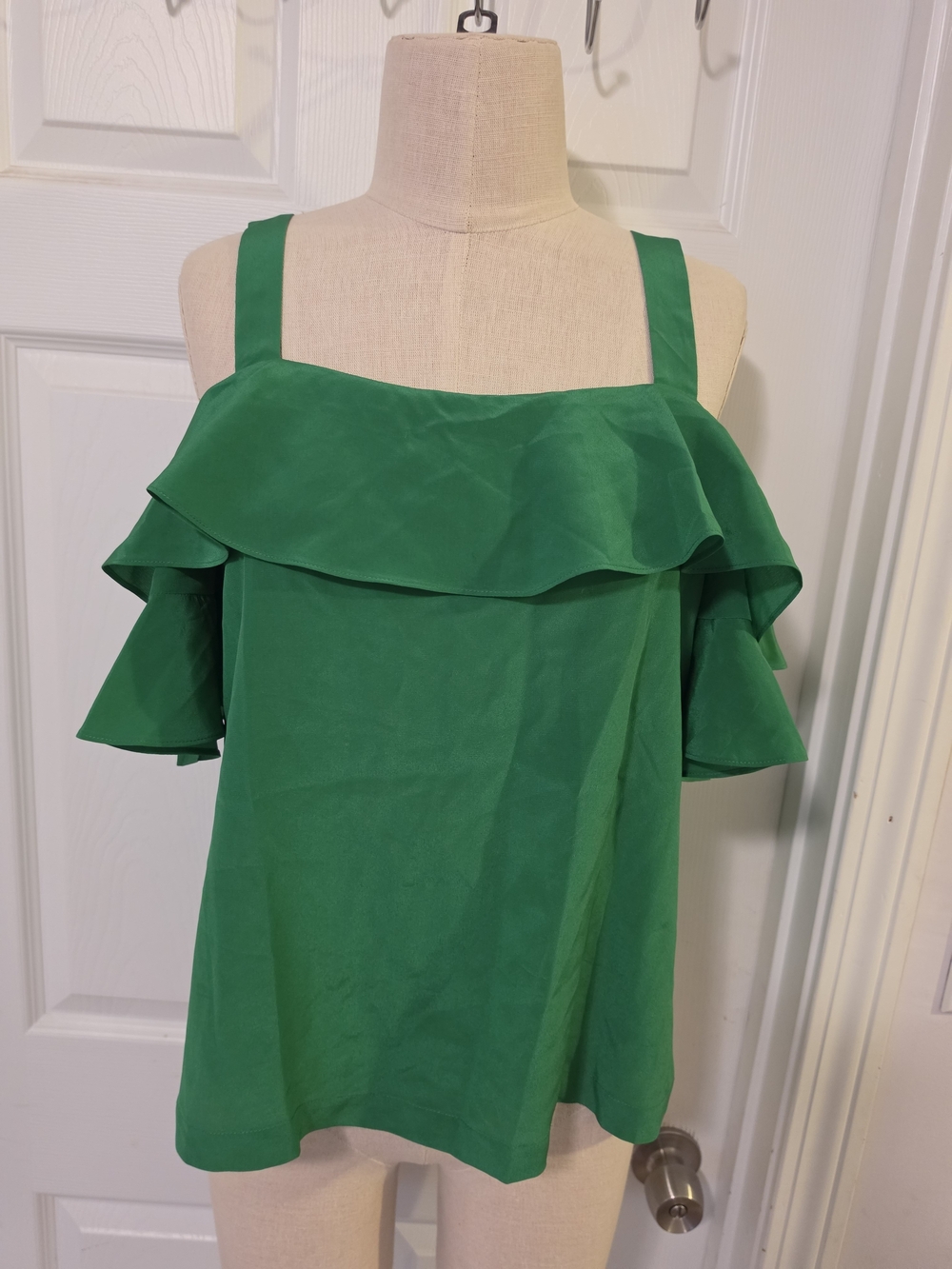 J. Crew Green Ruffle Cold-Shoulder Camisole Size 10 Medium
